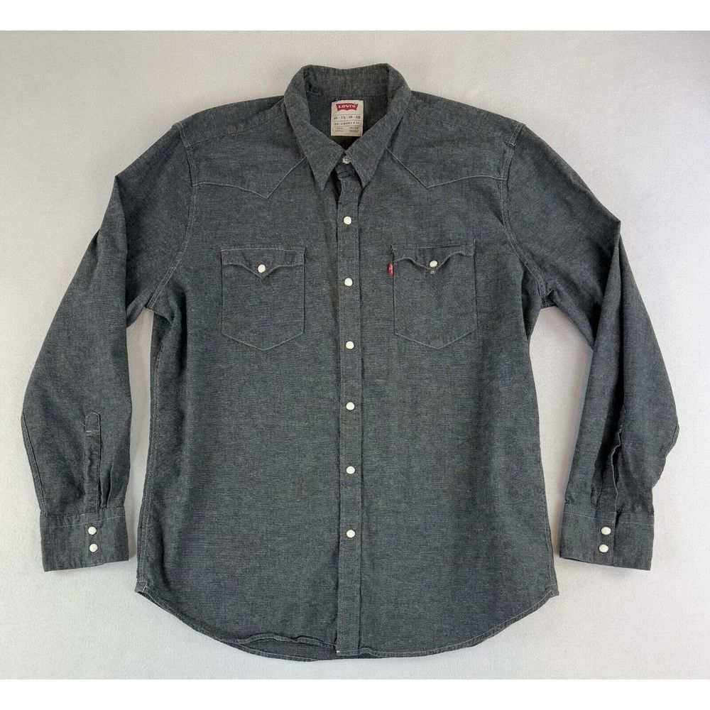 Levi's Denim Shirt Western Pearl Snap Black Wash Long Sleeve Mens Size 2XL